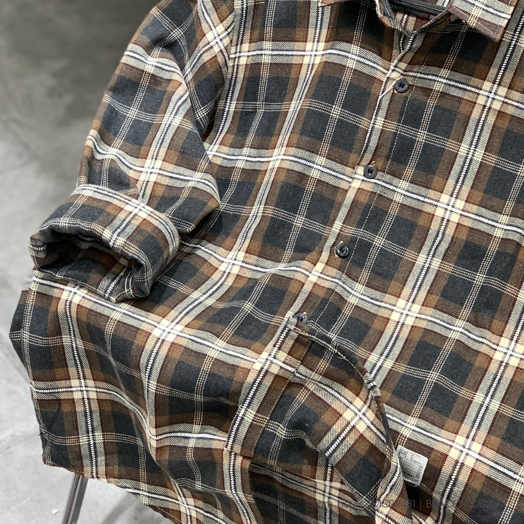Áo Sơ Mi Nam Mẫu Caro Cotton Nỉ Phối Màu Xám Nâu BEACON DENIM Mã SMCRR431