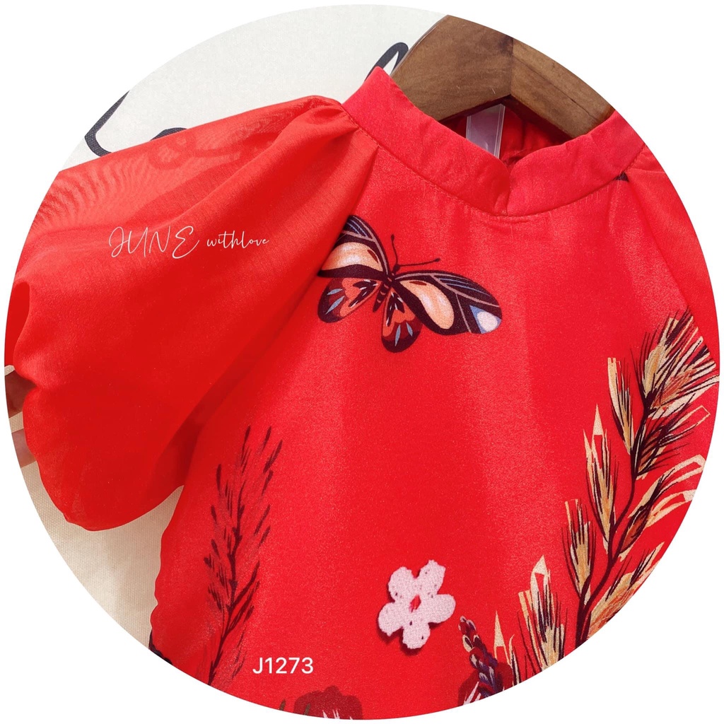 Áo dài cách tân June hoa in hoa cỏ cho bé gái điệu đà từ 8-35kg