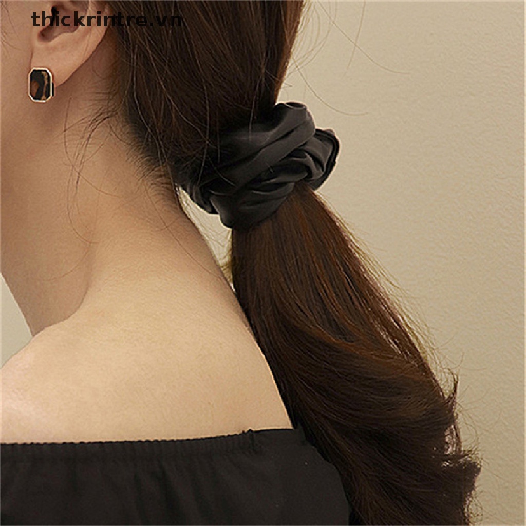 Dây Buộc Tóc Da PU Màu Trơn Cỡ Lớn Thời Trang Thu Đông Cho Nữ