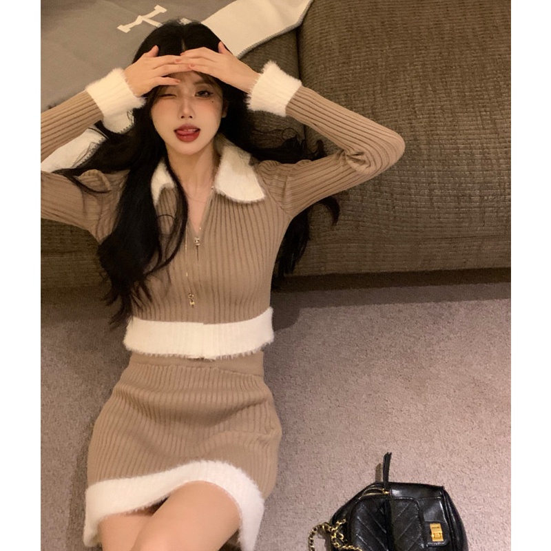 Bộ Áo Dệt Kim + Chân Váy Thời Trang Gợi Cảm Cho Nữ