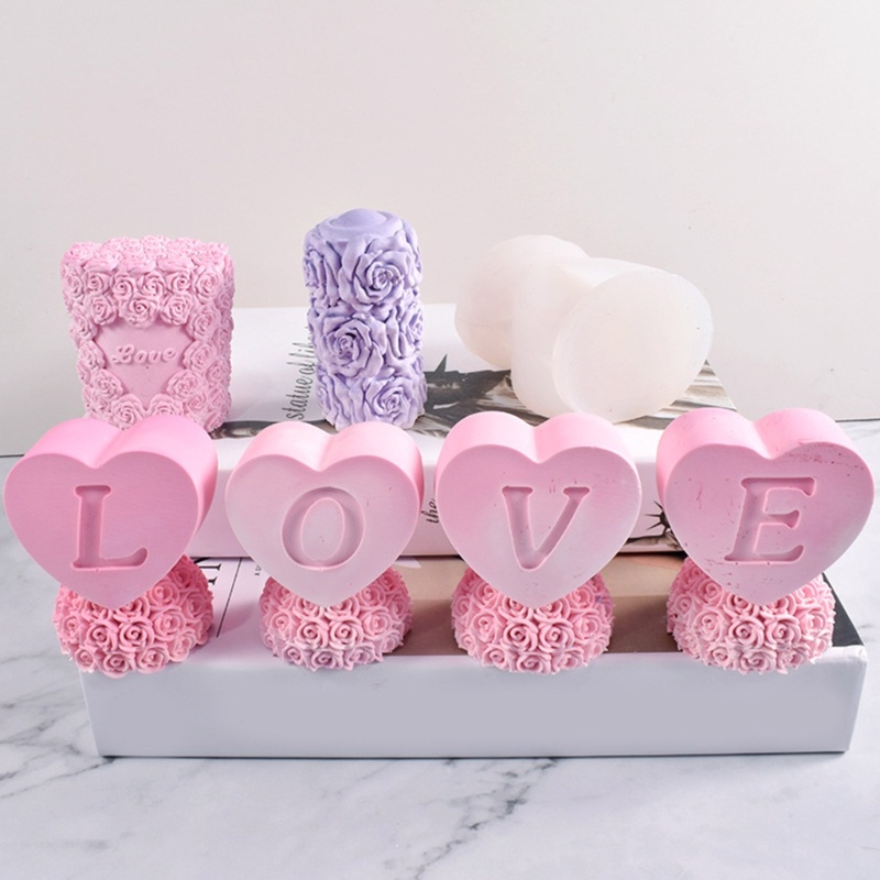 Khuôn Làm Nến / Xà Phòng Hình Hoa Hồng / Trái Tim 3D DIY