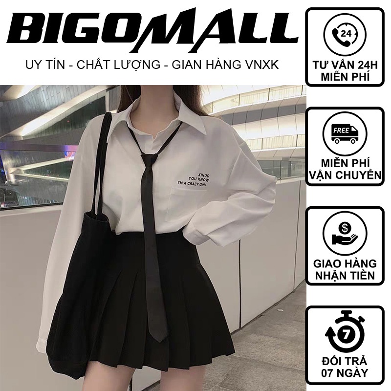 Áo sơ mi trắng GIRL mix dây cavat cá tính BIGOMALL