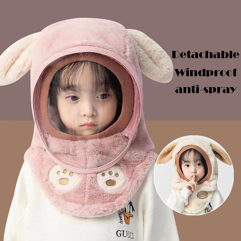 Mũ Len Lông Cừu Trùm Đầu Kèm Kính Chắn Gió Chống Bụi Bảo Vệ Bé, Nón Len Mềm Mịn Cho Bé