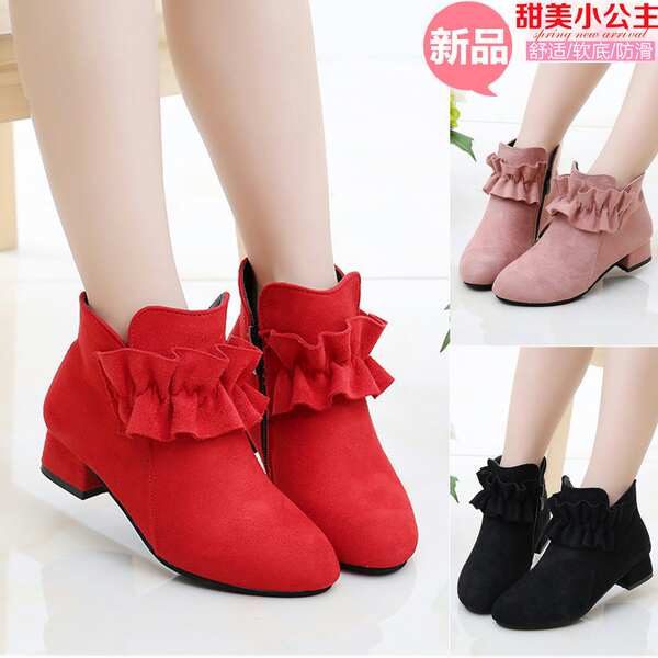 Giày Bốt Cao Gót Chất Da Cotton Thời Trang Xuân Thu Cho Bé Gái 5 6 7 8 9 10 12-4 13 Tuổi