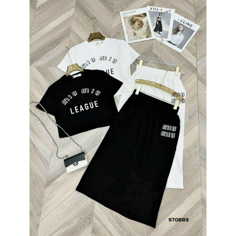 SIÊU SALE SÉT VÁY THUN GÂN THIẾT KẾ ÁO NGẮN TAY ĐƠN GIẢN PHỐI VÁY XẺ TÀ SANG CHẢNH KHI ĐI CHƠI UP SHOP HHP