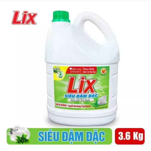 Nước rửa chén LIX siêu đậm đặc trà xanh 3.6kg NT360 làm sạch dầu mỡ không hại da tay - Lixco Việt Nam