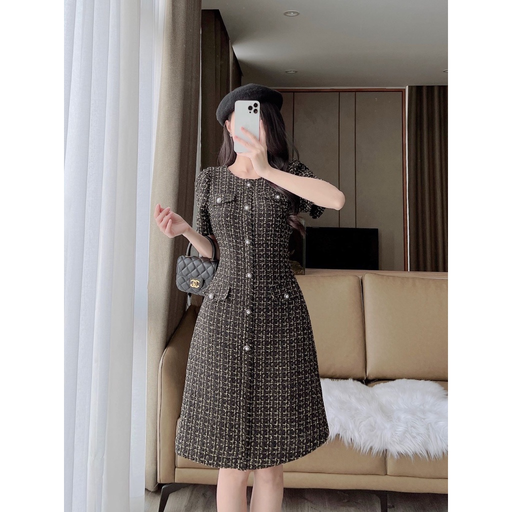 De Leah - Đầm Ôm A Tweed Nẹp Trước - Thời Trang Thiết Kế