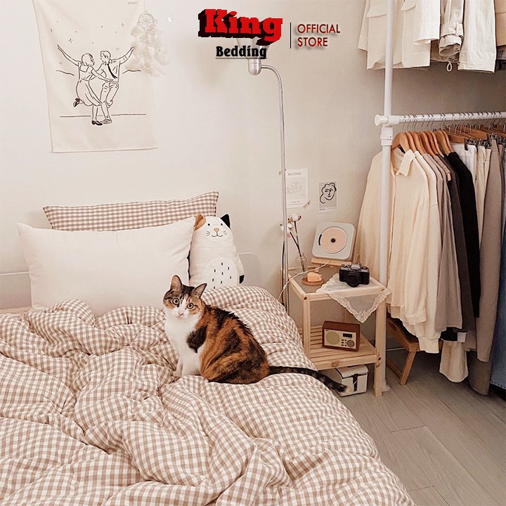 Bộ Chăn Ga Gối Caro Nâu Be 💖1m2, 1m4, 1m6, 1m8, 2m2 💖 Ga Giường Cotton Poly, Ga Đệm, 4 món, 5 món HQ - Kingbedding
