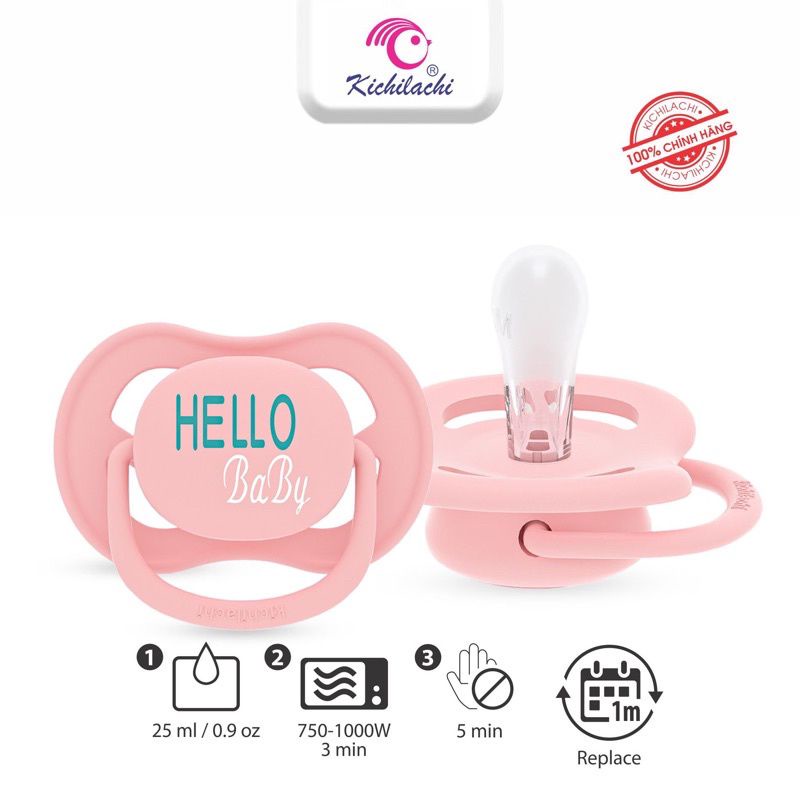 Ti ngậm Kichilachi Ultra air ban ngày, ti giả cho bé 0 - 6 tháng chất liệu silicone siêu mềm