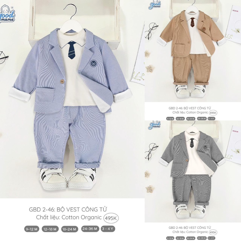 GOODMAMA - Bộ vest công tử cho bé từ 9 tháng đến 4 tuổi