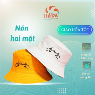 Mũ bucket hai mặt hoạ tiết mặt thêu chữ phong cách unisex dành cho nam nữ
