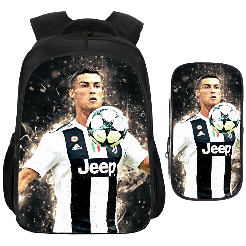 Sy1 Bộ 2 Món Ba Lô + Túi Đựng Bút In Hình Ngôi Sao Bóng Đá Messi Cristiano Ronaldo Cho Bé Trai Mẫu Giáo