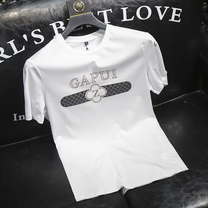 Áo Thun Tay Ngắn Dáng Ôm Đính Kim Cương Giả Cao Cấp Thời Trang Châu Âu Sành Điệu Cho Nam