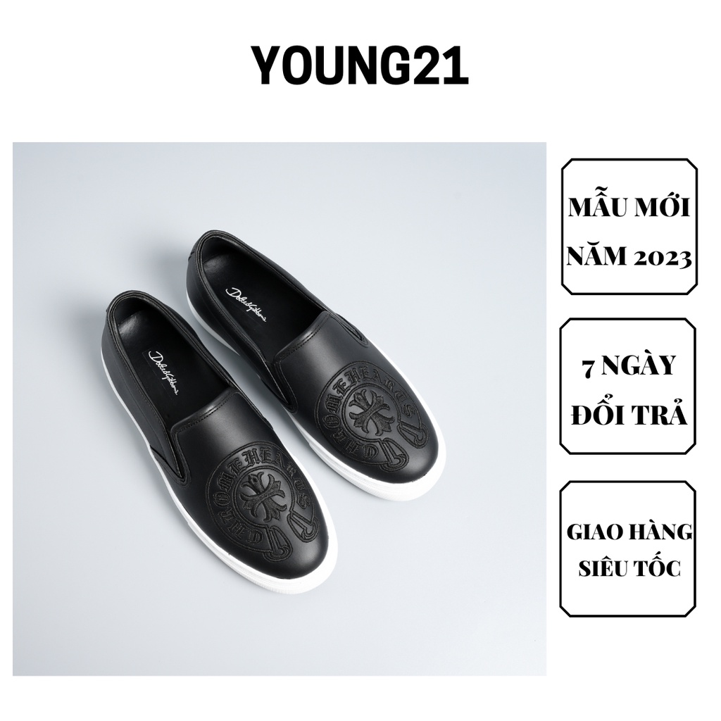 Giày lười nam slipon nam họa tiết chữ thêu Chromehear.ts 2023 cực chất YOUNG21