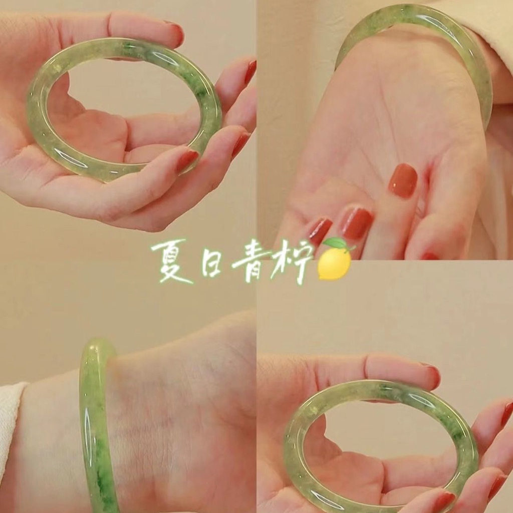 Vòng Đeo Tay Mặt Tròn Bằng Thủy Tinh Mỏng Giả Ngọc Bích