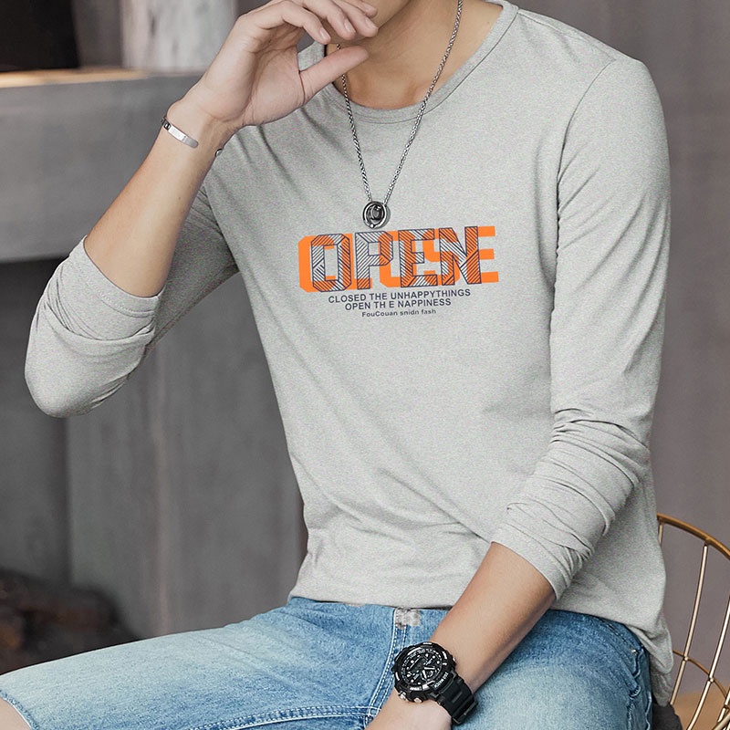 Áo Thun Tay Dài Cổ Tròn In Họa Tiết Thời Trang Hàn Quốc Cho Nam