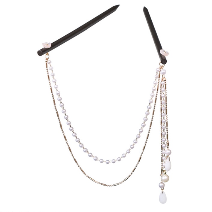 Trâm Cài Tóc Gỗ Đôi Phối Tua Rua Phong Cách Cổ Trang Trung Quốc Cho Nữ