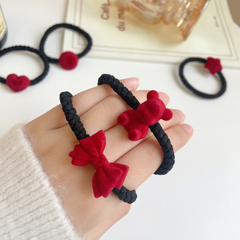 Dây Cột Tóc Đính Nơ Trái Tim Năm Mới Đáng Yêu