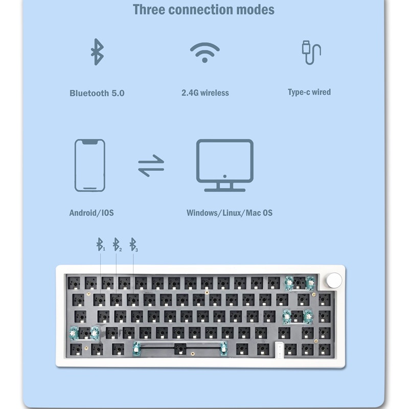 Bàn Phím Cơ Không Dây Bluetooth 2.4G GMK67 65% 2.4G Có Thể Tùy Chỉnh Đèn Nền RGB 3 Chế Độ