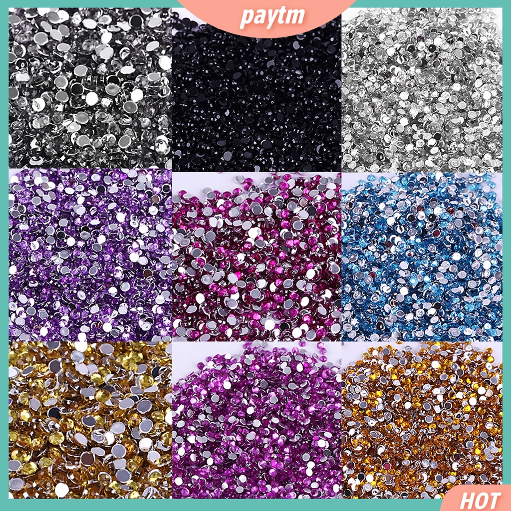 {PTM} Bộ 2000 hạt đá kim cương giả đầy màu sắc 3mm để trang trí móng tay đa năng