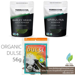 Combo 3 món: tảo biển dulse 56g, bột tảo spirulina hữu cơ, bột nước ép cỏ lúa mạch hữu cơ