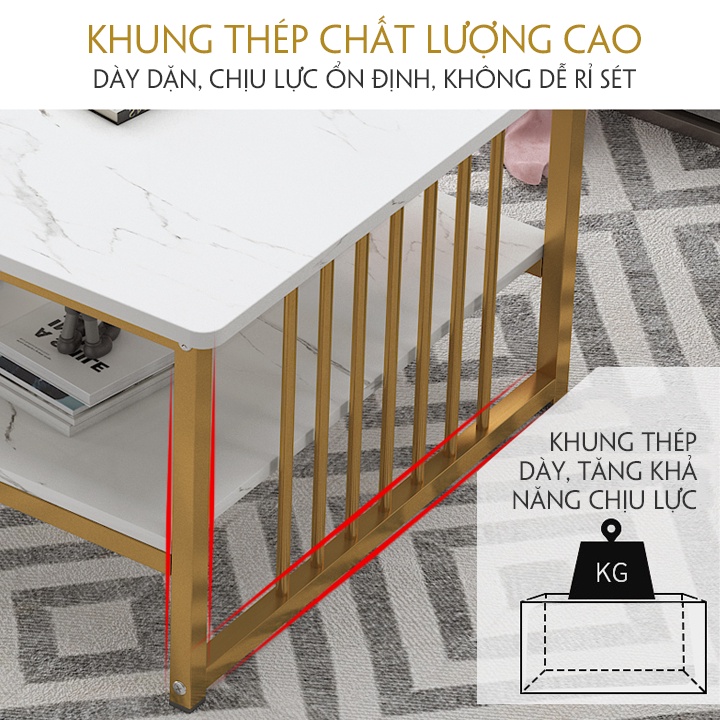 Bàn trà sofa, bàn sofa phòng khách decor, bàn uống nước mặt gỗ MDF vân đá KT 100x50x42 cm B013 | BigBuy360 - bigbuy360.vn