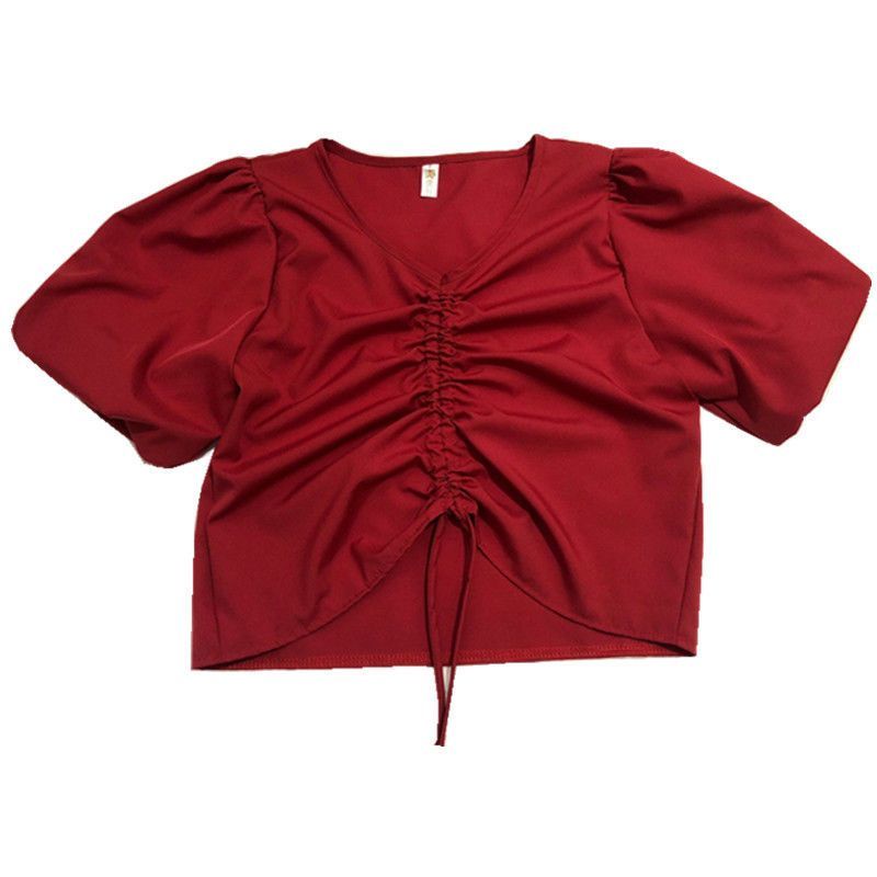áo sơ mi nữ tay ngắn dây rút cổ tim siêu xinh