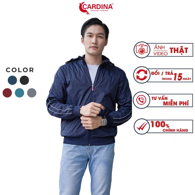 Áo khoác gió nam CARDINA 2 lớp lót lưới cao cấp, Áo khoác gió nam kẻ sọc cảm gió giữ nhiệt chống nước siêu tốt