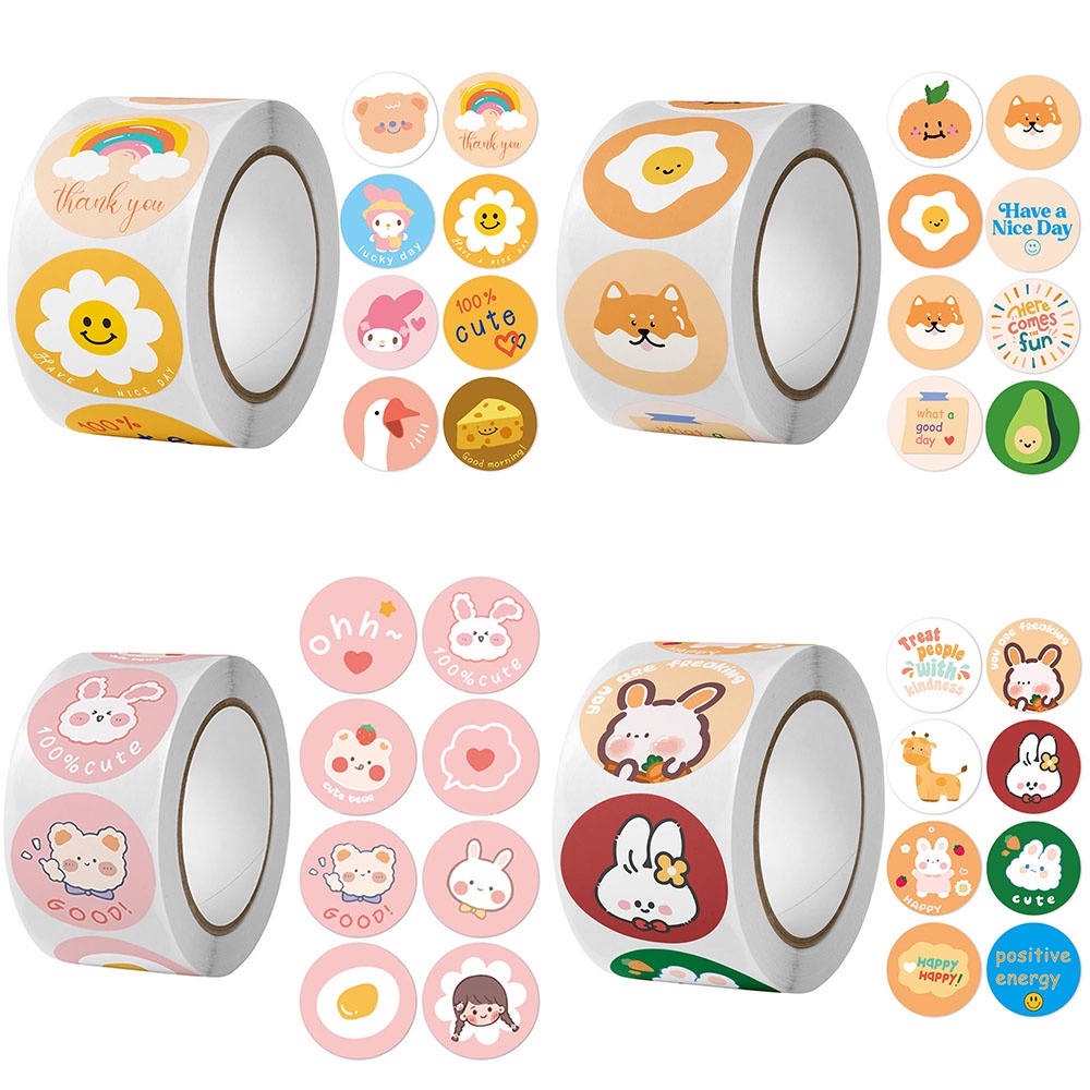 Cuộn 500 Hình Dán Hoạt Hình Dễ Thương 1inch / 2.5cm