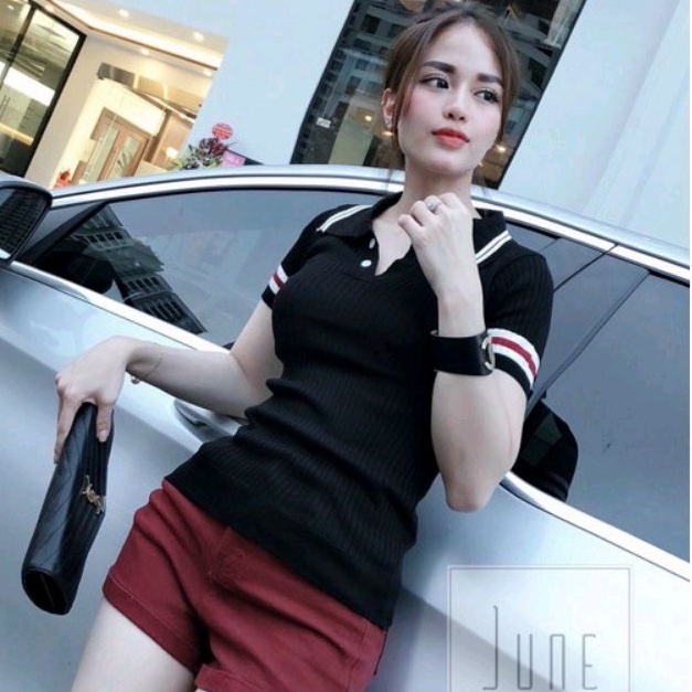 Áo thun cổ trụ phối viền cổ và tay mới nhất A15