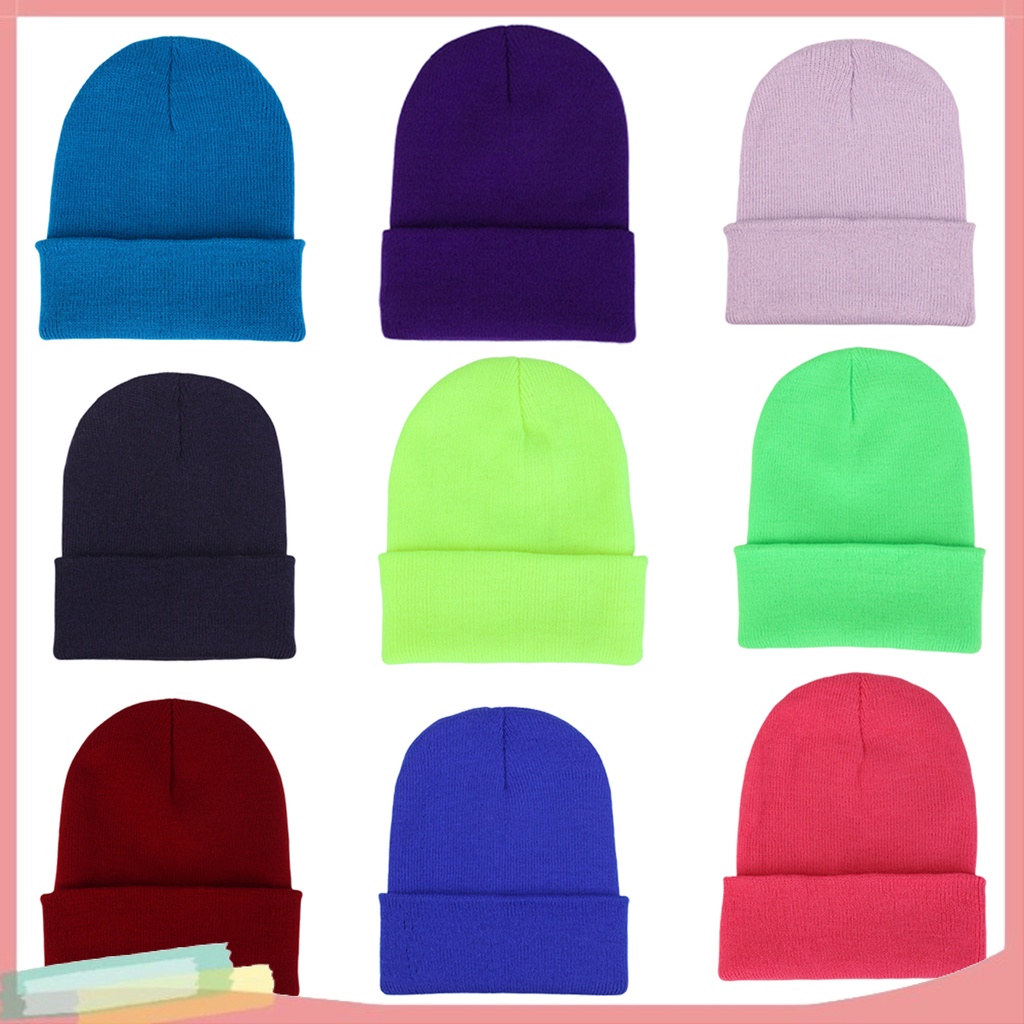 Mũ len trùm đầu dáng tròn màu trơn thời trang