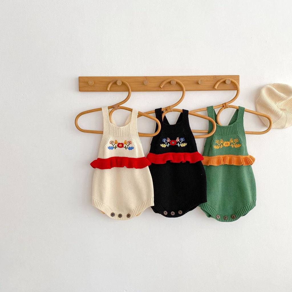 Bộ Áo Liền Quần Tay Phồng Thêu Họa Tiết Thời Trang Thu Đông 2023 Cho Bé Gái