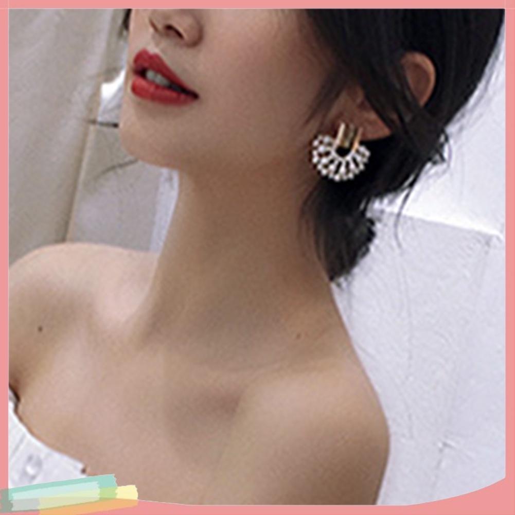 Khuyên tai đính hạt ngọc trai giả dáng vuông cho nữ