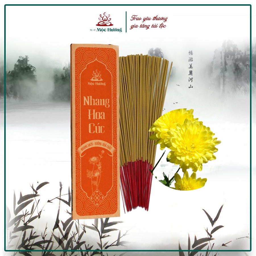 Nhang sạch Mộc Hương nhang hoa cúc nhang thơm ít khói không hoá chất hộp 120 cây 30cm 100% từ thiên nhiên