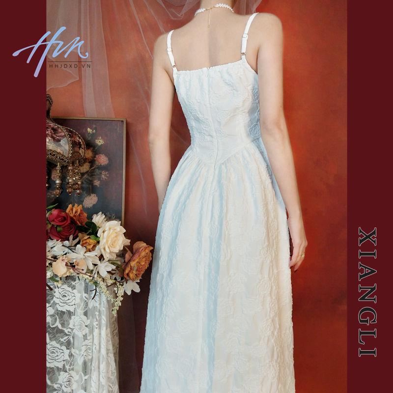 Đầm Hai Dây Màu Trắng Phong Cách Pháp Thời Trang Xuân Hè Cho Nữ