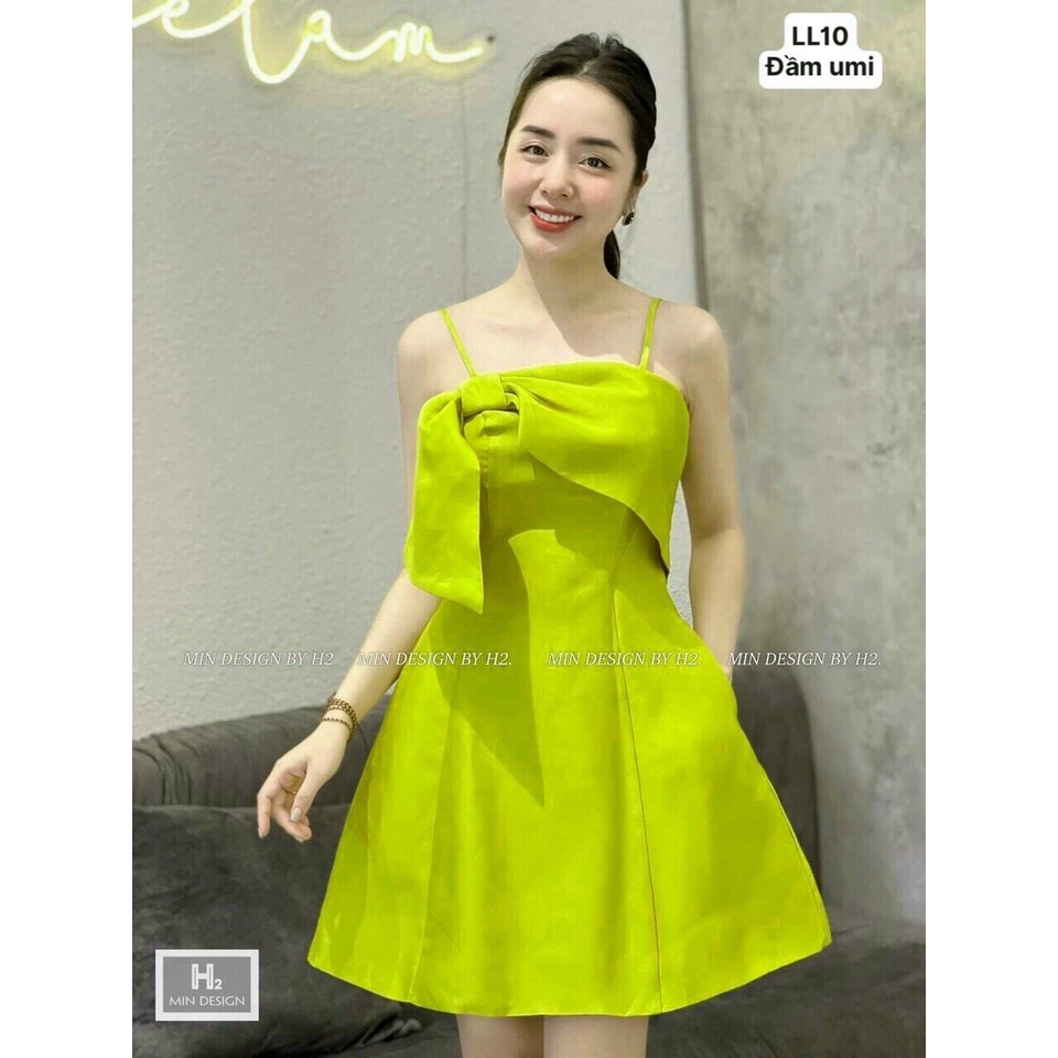 Đầm nơ 2 dây khóa kéo sau chất umi