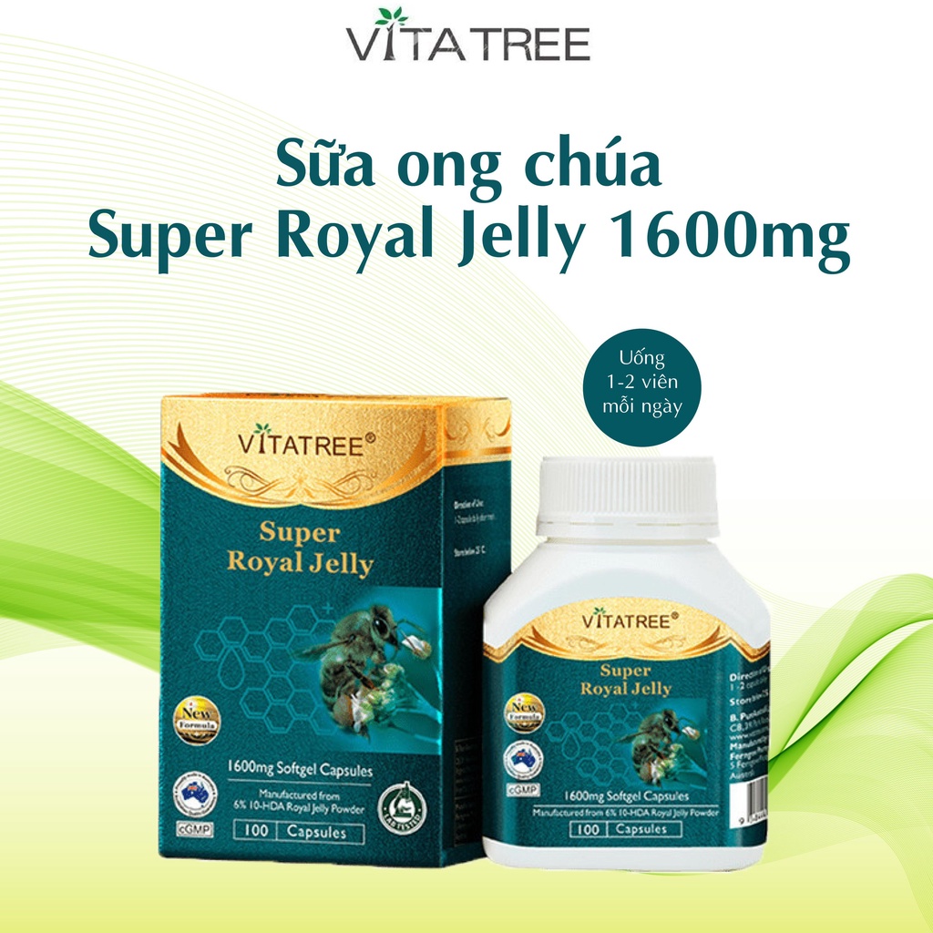 Viên uống sữa ong chúa VITATREE SUPER ROYAL JELLY 1600mg Hộp 100 Viên - tăng cường sức khoẻ, làm đẹp da