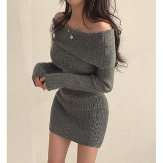 đầm váy len body trễ vai basic (1466-7#)