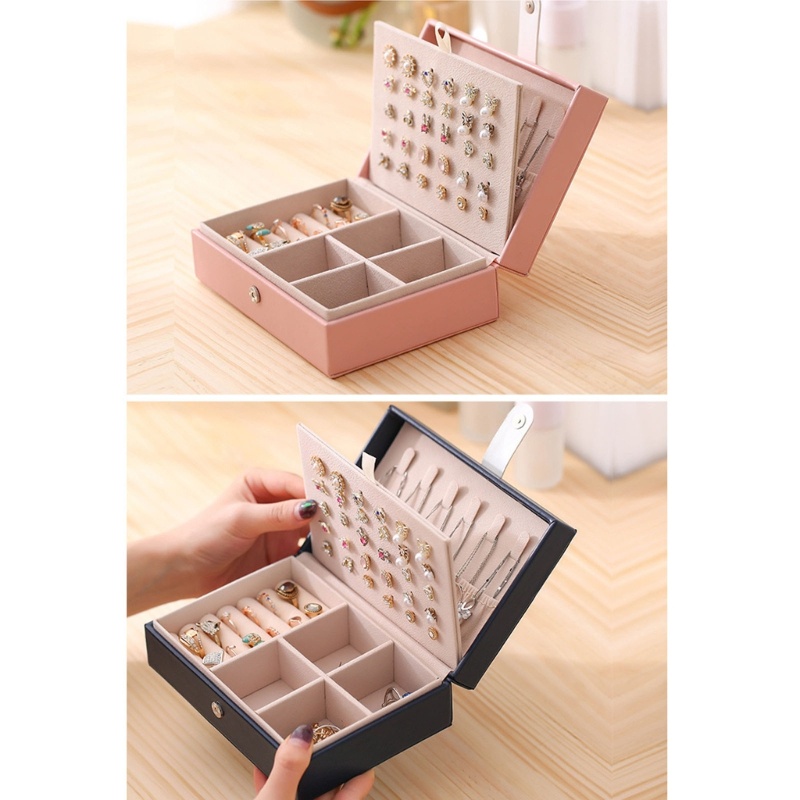 Hộp Đựng Trang Sức Bằng Da Hai Tầng Tiện Dụng