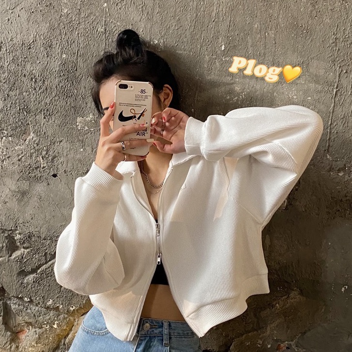 Áo Khoác Nữ Dáng Rộng Có Khóa Kéo Thời Trang Phong Cách