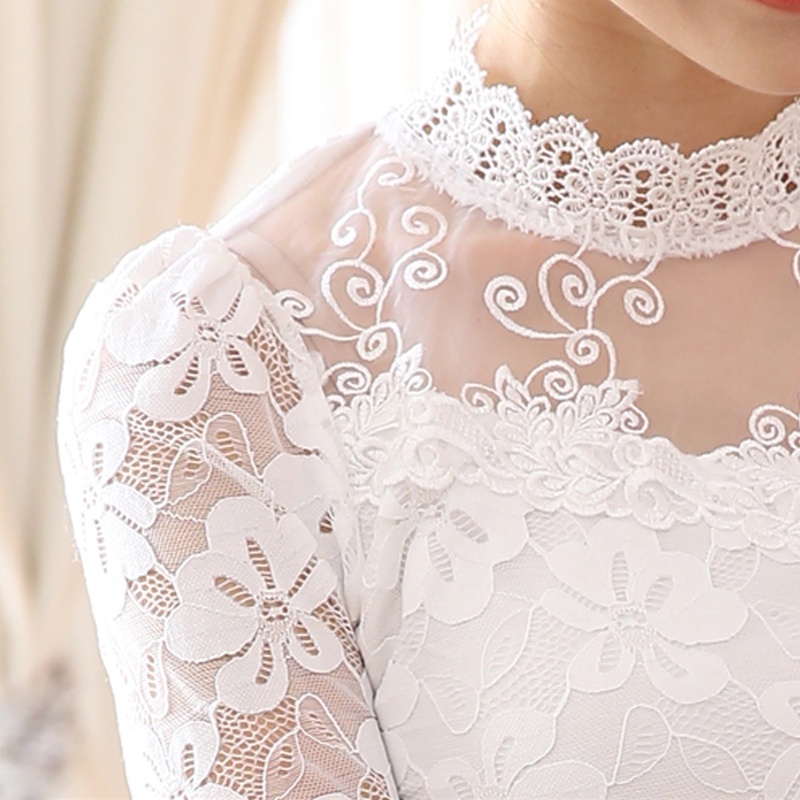 Áo Sơ Mi Vải Voan Dày Dặn Phối Ren Lỗ Cổ Đứng Cỡ Lớn Thời Trang Thu Đông Cho Nữ