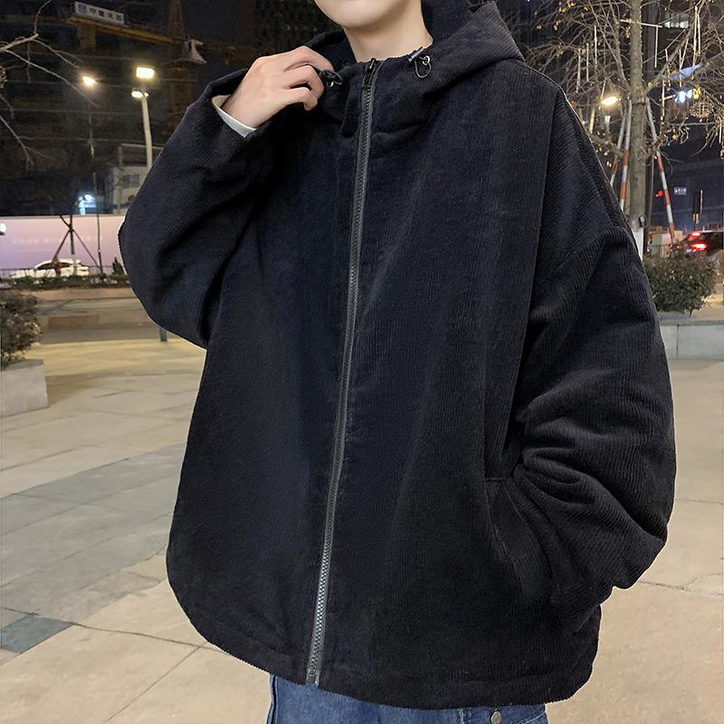 Áo Khoác Nhung Kẻ Có Mũ Trùm Dáng Rộng Thời Trang Mùa Thu Đông Phong Cách Retro Giản Dị Dành Cho Nam