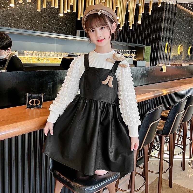 Set yếm da kèm gấu bông cho bé gái