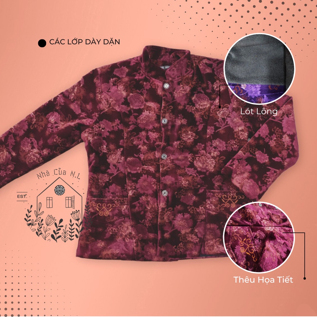 Áo khoác nhung dày dặn có lớp lót nỉ bông cho bà mẹ người trung niên, cao tuổi