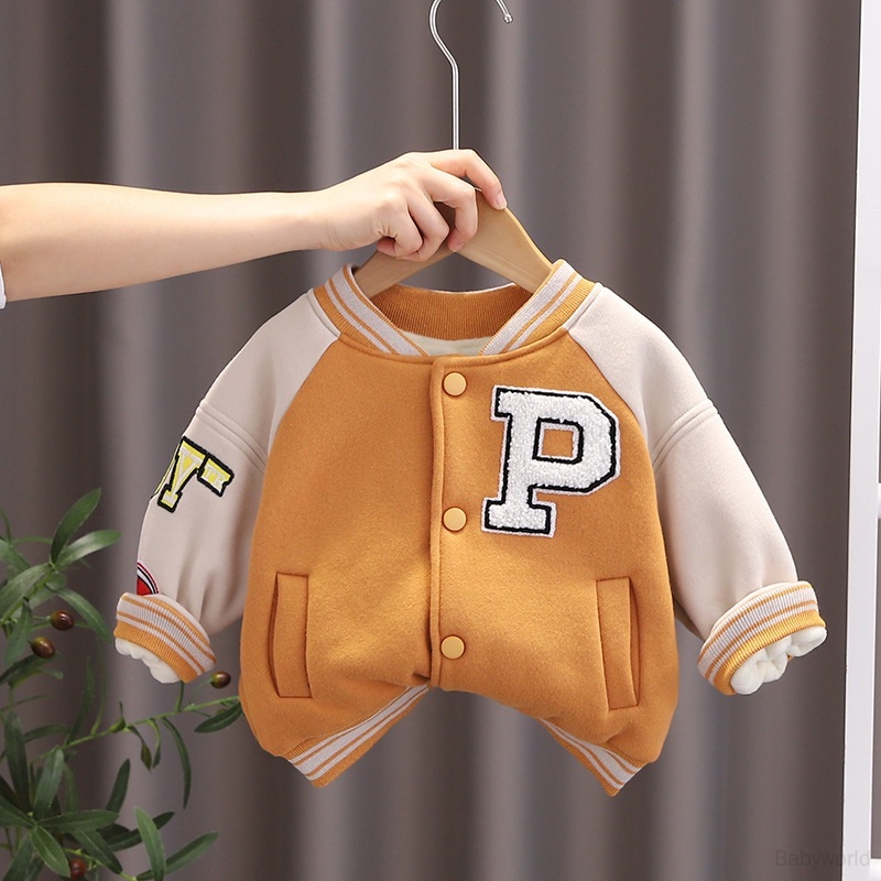 Áo Khoác Bóng Chày Da Lộn Tay Dài Dáng Rộng Lót Lông Cừu Thời Trang Cho Bé