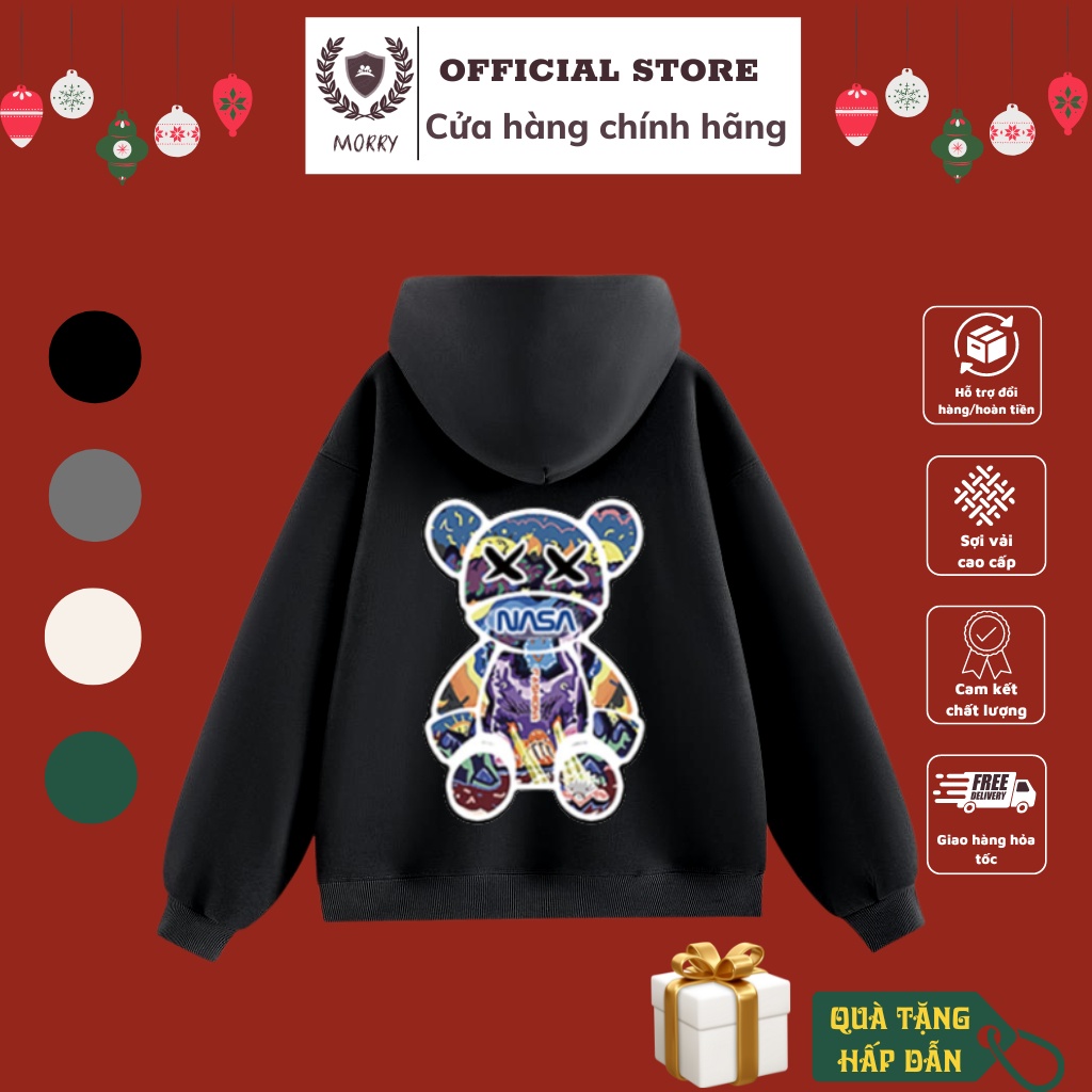 Áo Hoodie Nam Nữ Gấu NASA Form Rộng Basic , Hoddie Unisex, Chất Nỉ Siêu Mịn, Mũ 2 Lớp, Dày Dặn Ấm Áp Morry Store