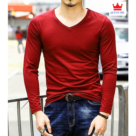 [ Xả Kho giá sốc ] Áo thun nam tay dài cổ tim mặc thu đông, giữ nhiệt, chất cotton co giãn, áo dài tay dáng ôm cao cấp