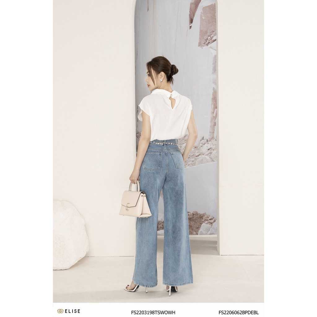 Quần jeans suông xanh túi sườn thiết kế Elise FS2206062BPDEBL