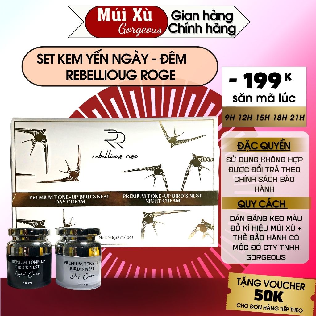 Set Kem Yến Múi Xù - Kem dưỡng ẩm chống lão hoá phục hồi săn chắc da Ngày & Đêm - mỗi lọ 50g