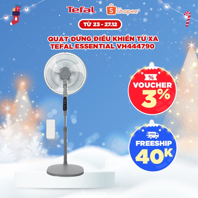 Quạt đứng có điều khiển từ xa Tefal Essential VH444790, màu xám- BH 2 năm